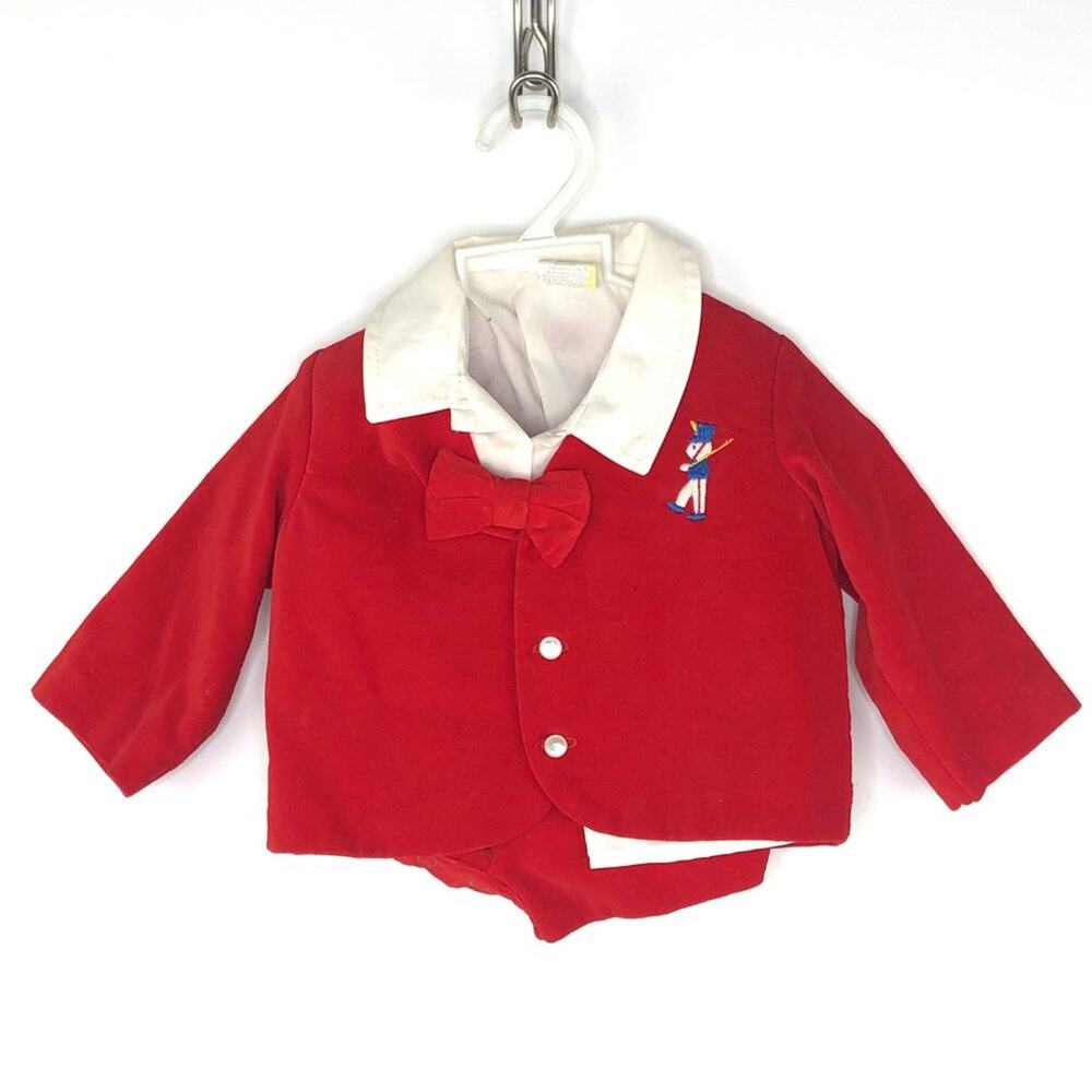 Vintage Toy Solider Boys Red Crushed Velvet Suit